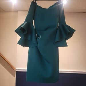 Betsy & Adam Teal Long Sleeve Dress with Ruffles